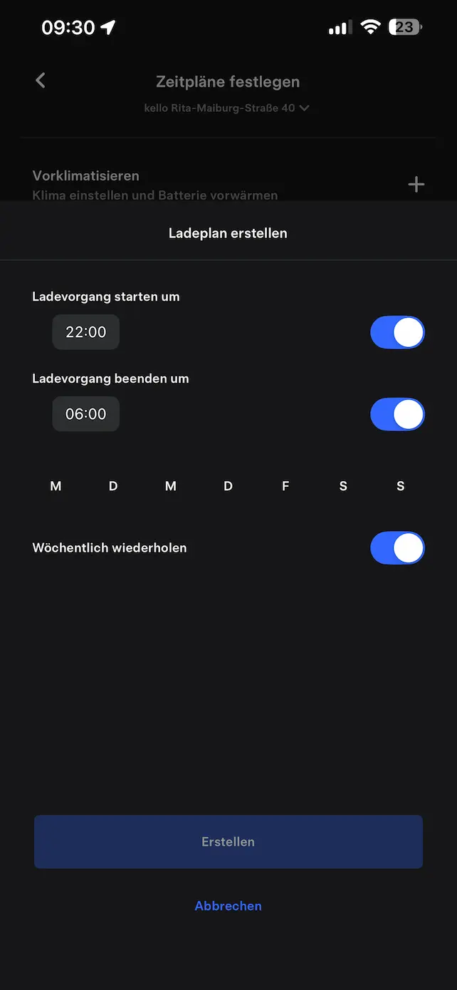 Tesla App Geplantes Laden