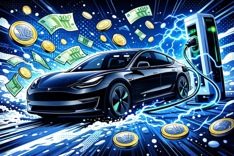 Tesla Model 3 an Ladesäule – Ladekosten senken Illustration