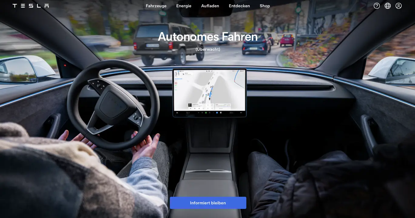 Tesla Website mit Autonomes Fahren Überwacht